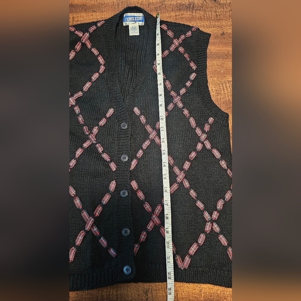 Vintage 90s Pendleton Sweater Vest Womens Petite Small Black Wool Ugly Christmas - Picture 12 of 12